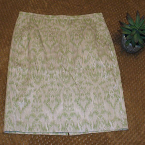 Ann Taylor Green/Cream Embossed Pencil Skirt
